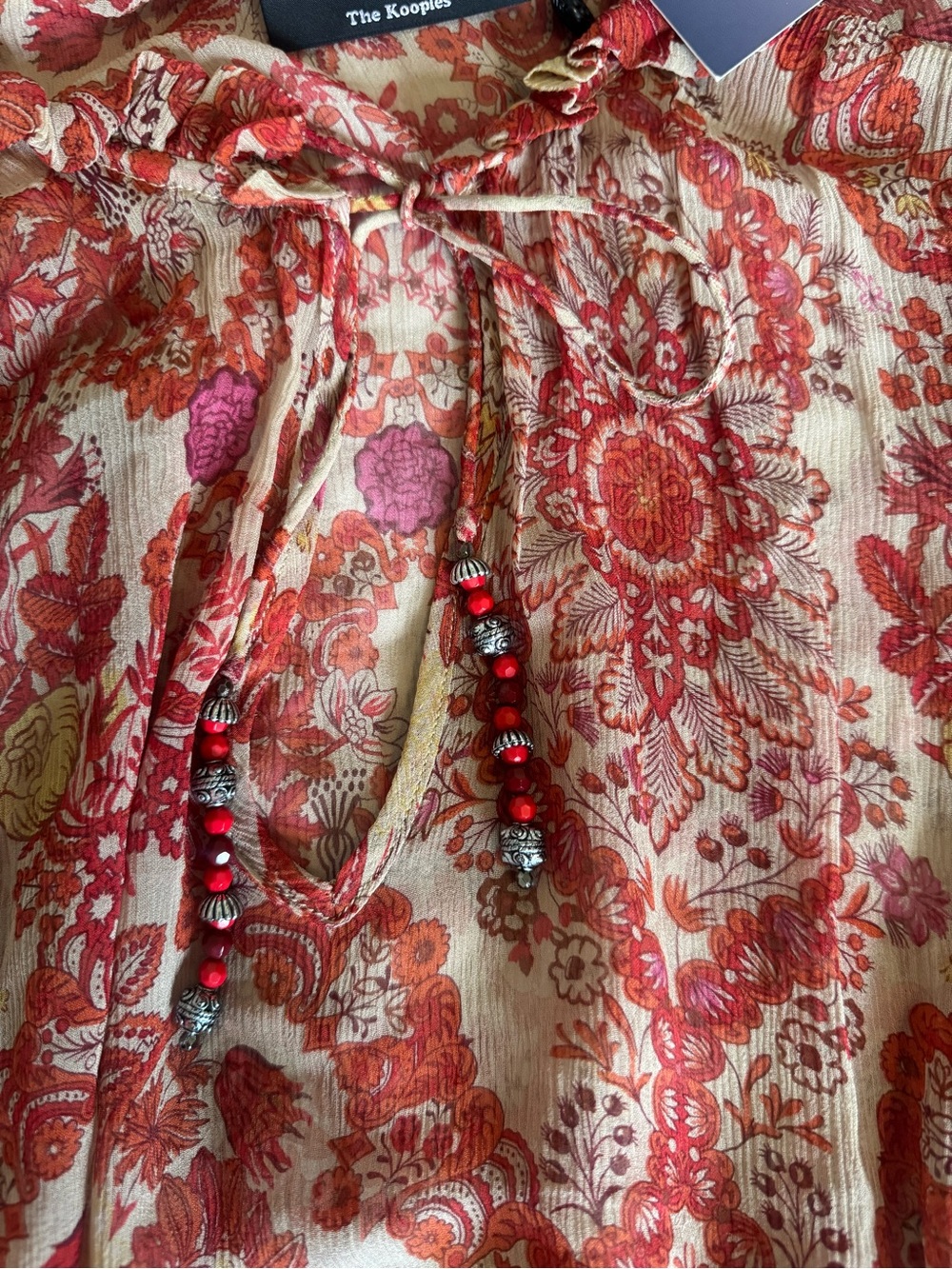 The Kooples Sunrise Chili Pepper Boho Floral Maxi Dress Beads Size 1 (US 4) NWT - Picture 10 of 12